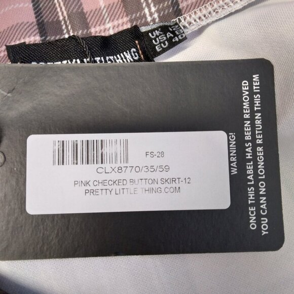 Pretty Little Thing Pink Check Button Skirt Size 8. NWT - Picture 11 of 12